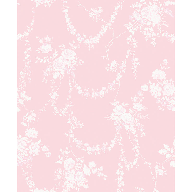 Chandelier Gates Pink Floral Drape Wallpaper