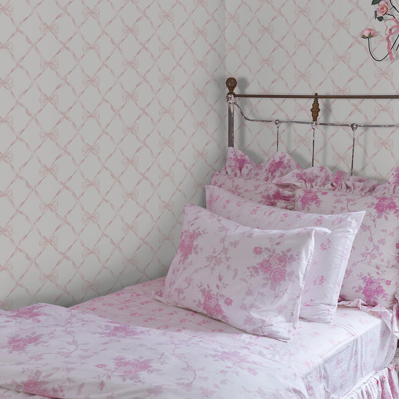 Baby Bow Light Pink Ribbon Trellis Wallpaper Loveshackfancy