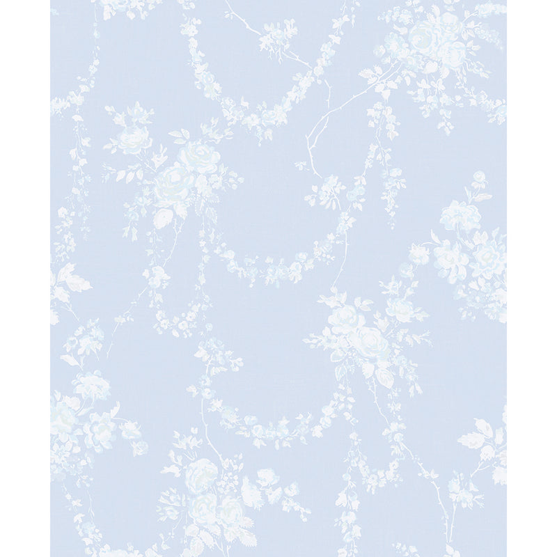 Chandelier Gates Sky Blue Floral Drape Wallpaper