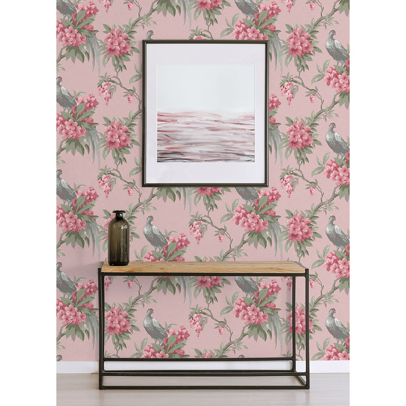 Golden Pheasant Pink Floral Wallpaper