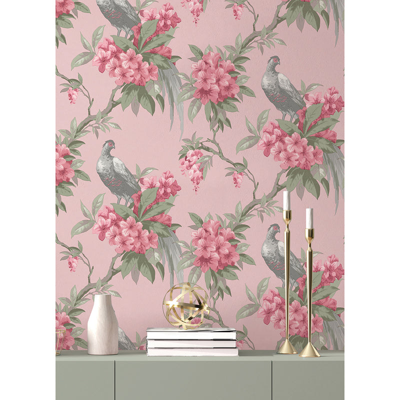 Golden Pheasant Pink Floral Wallpaper