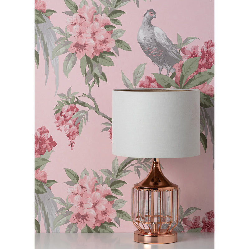 Golden Pheasant Pink Floral Wallpaper