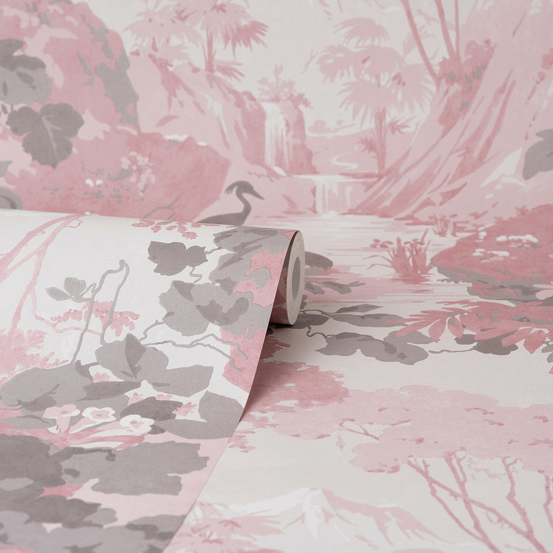 Eden Pink Crane Lagoon Wallpaper Brewster Wallpaper