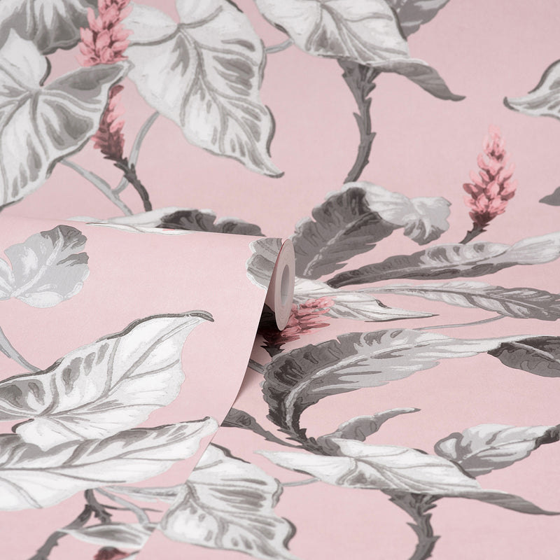 Meridian Parade Pink Tropical Leaves Wallpaper