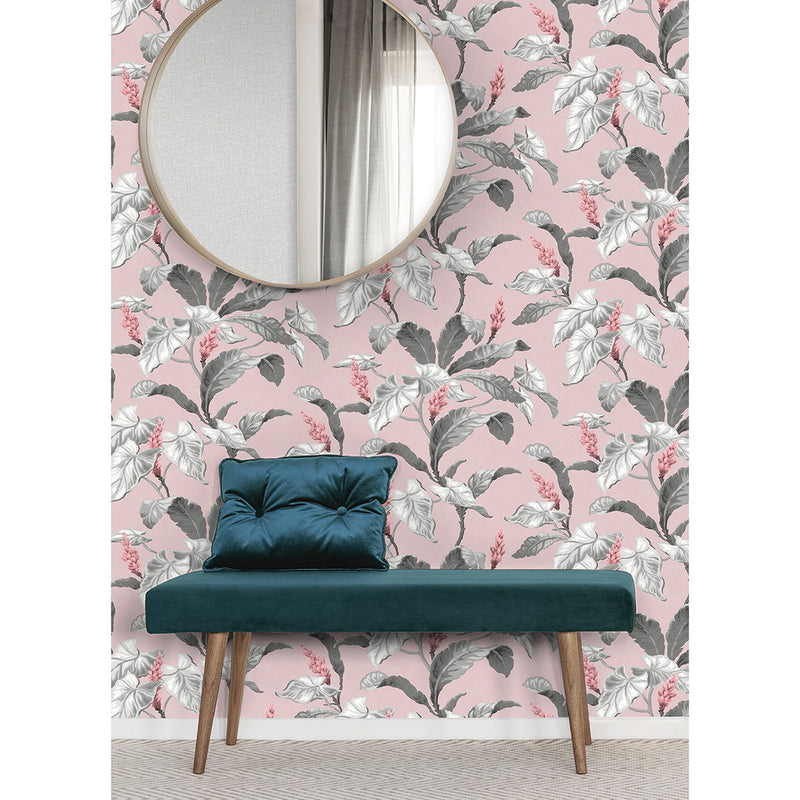 Meridian Parade Pink Tropical Leaves Wallpaper