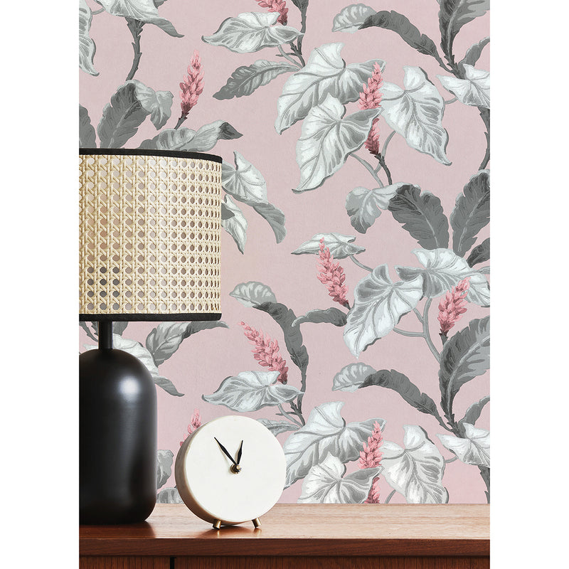 Meridian Parade Pink Tropical Leaves Wallpaper