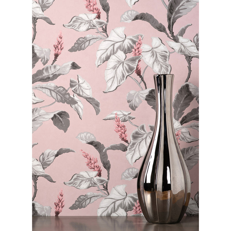 Meridian Parade Pink Tropical Leaves Wallpaper