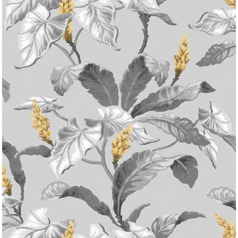 Meridian Parade Grey Tropical Leaves Wallpaper 