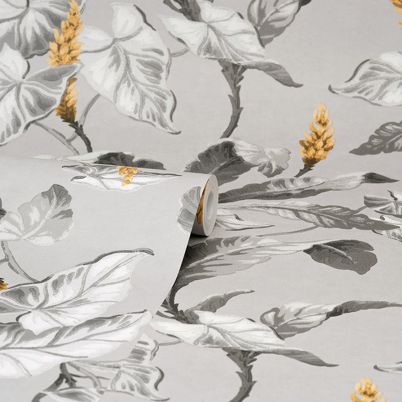 Meridian Parade Grey Tropical Leaves Wallpaper