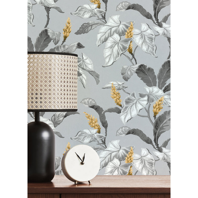 Meridian Parade Grey Tropical Leaves Wallpaper