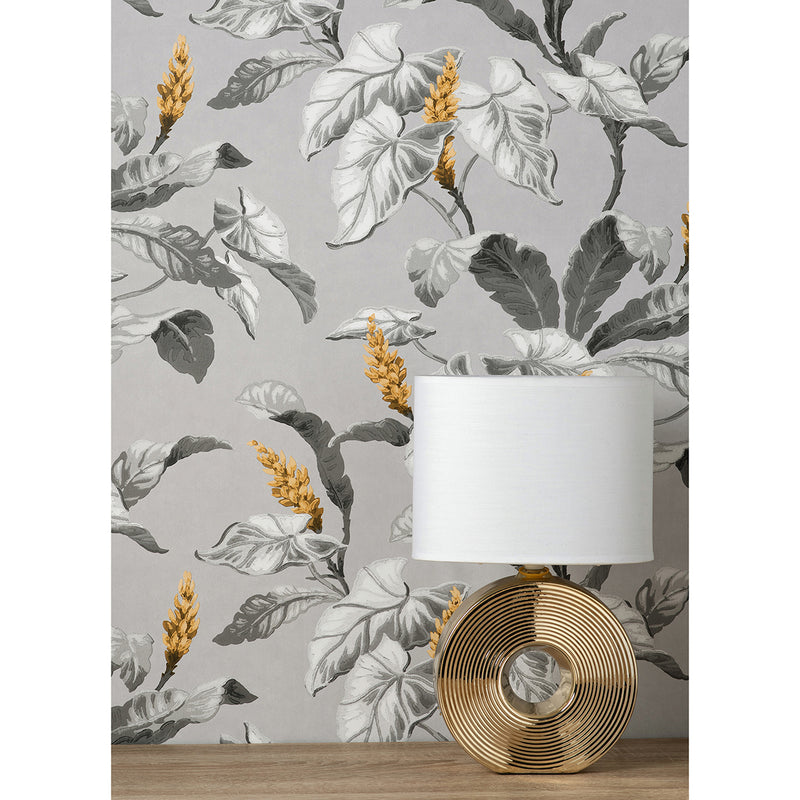 Meridian Parade Grey Tropical Leaves Wallpaper