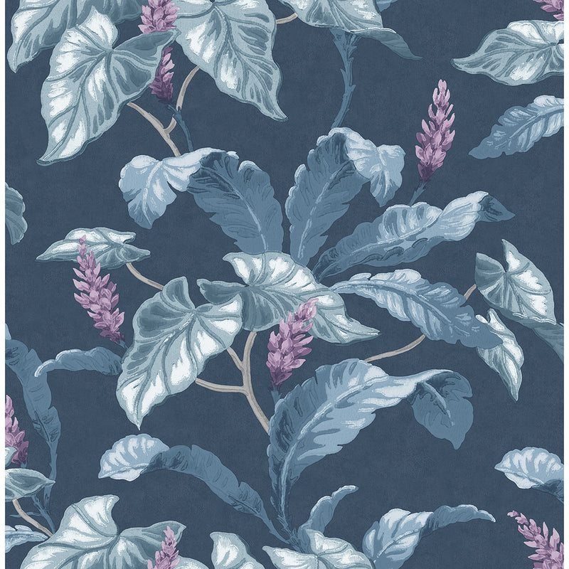 Meridian Parade Blue Tropical Leaves Wallpaper