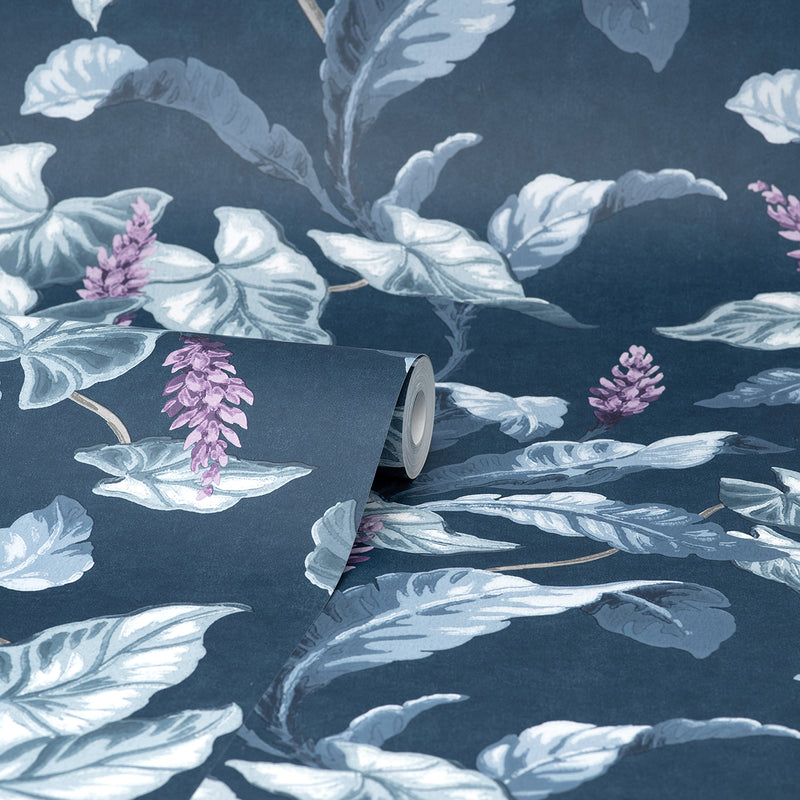 Meridian Parade Blue Tropical Leaves Wallpaper