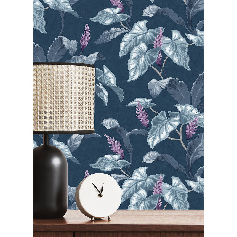 Meridian Parade Blue Tropical Leaves Wallpaper