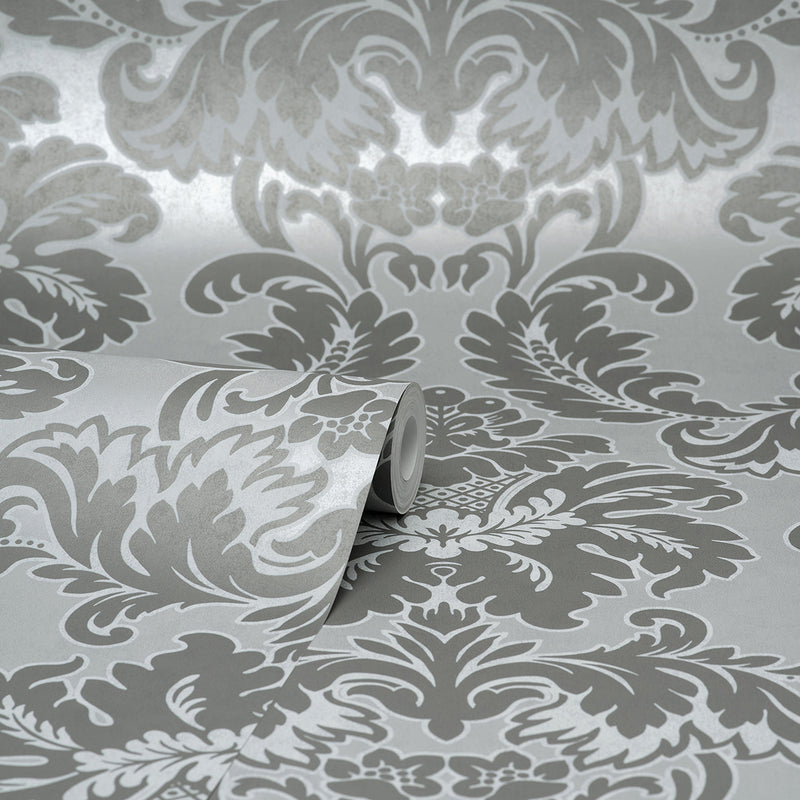 Windsor Grey Damask Wallpaper