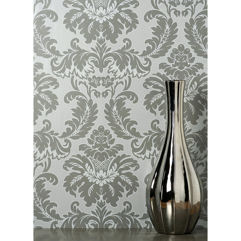 Windsor Grey Damask Wallpaper