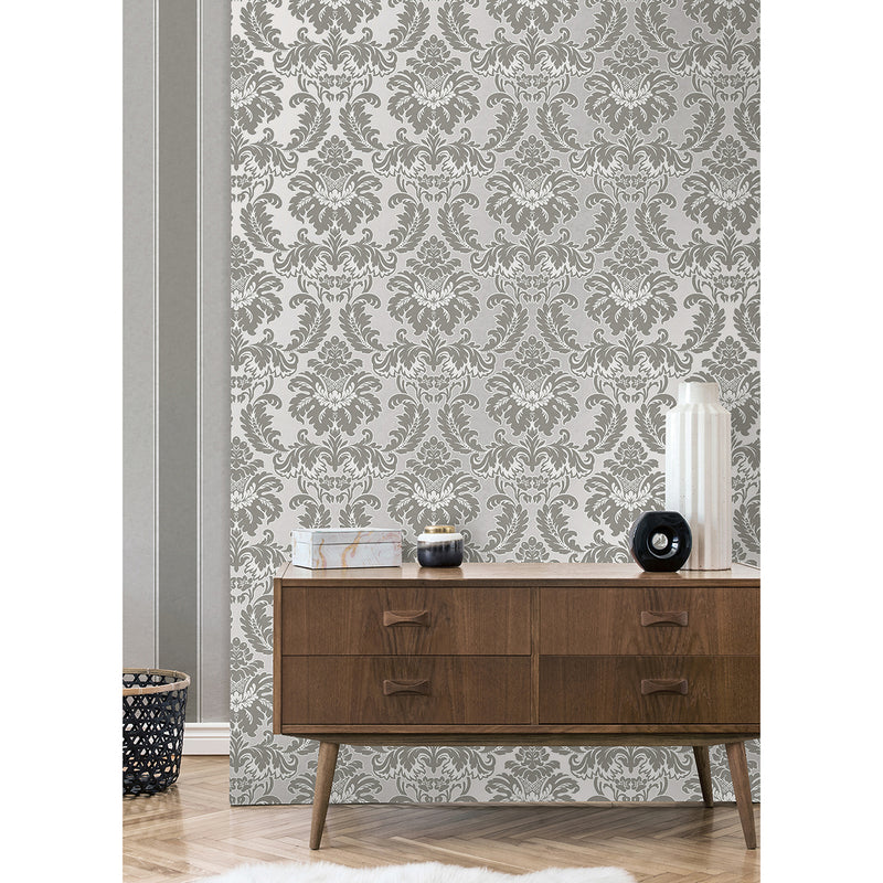 Windsor Grey Damask Wallpaper