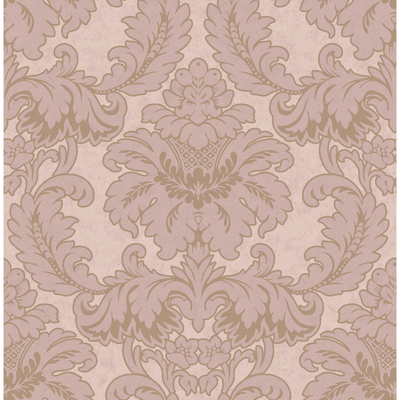 Exquisitely designed, this pink damask wallpaper is a timeless option for interiors. Accented with rose gold inks, this design has an opulent feel. Windsor is an unpasted, non woven wallpaper.Windsor Pink Damask Wallpaper