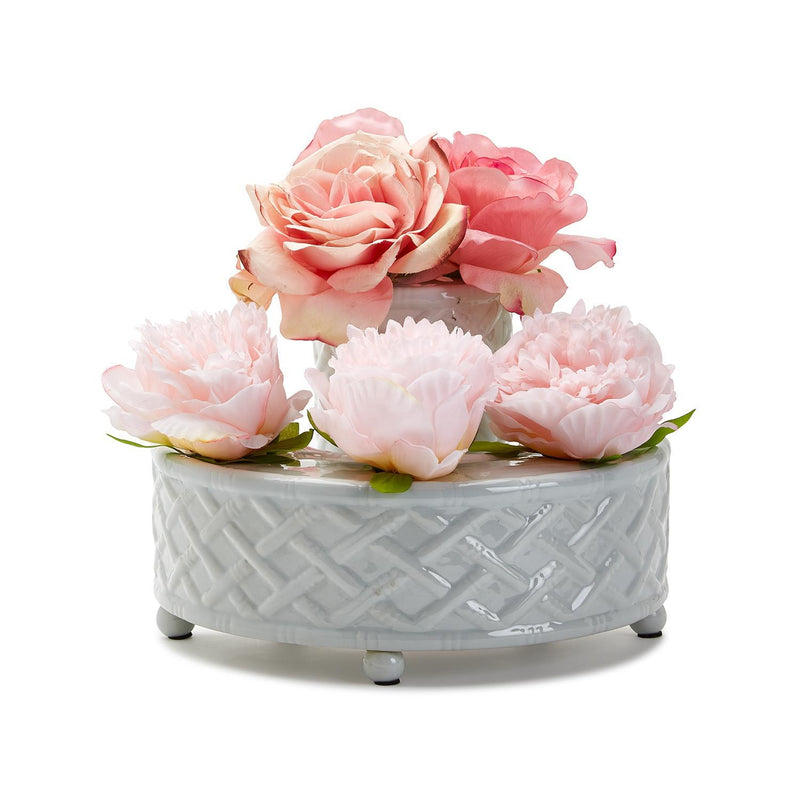 Faux Bamboo Fretwork 3 Pc Flower Arranger Set - Porcelain