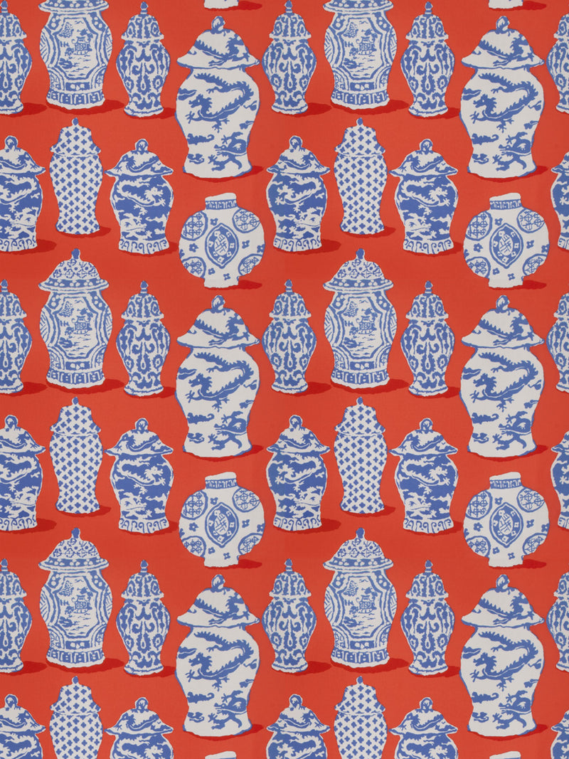 Canton Persimmon Blue Fabric by Dana Gibson