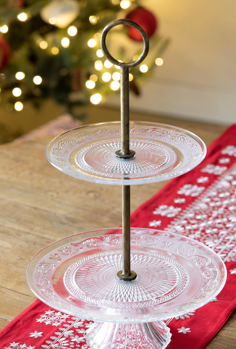 Embossed Two-Tiered Tea Service Stand