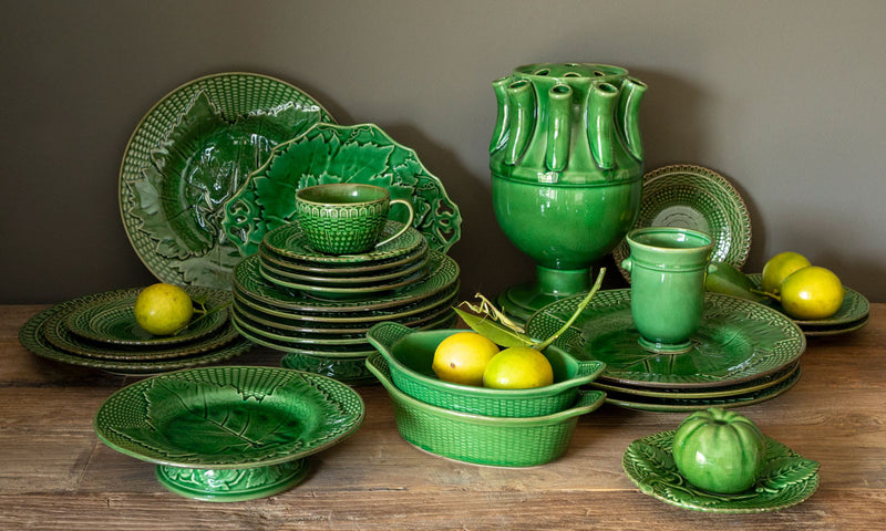 Green Glazed Basketweave Dinner Plate