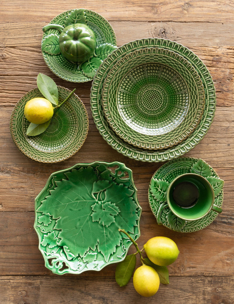 Green Glazed Basketweave Dinner Plate