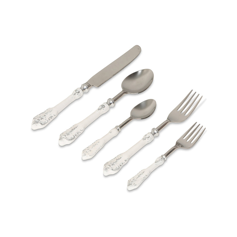 Milk Bucket White Embossed Enamel Flatware Set of 5