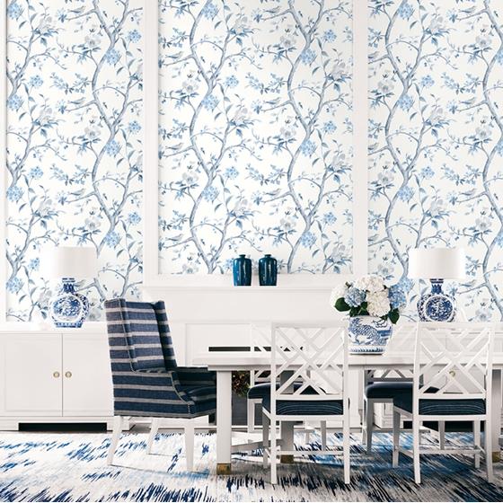 Southport Floral Trail Blue by Lillian August Wallpaper