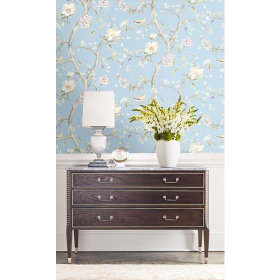 Southport Floral Trail Blue Background by Lillian August Wallpaper